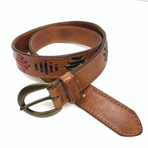 LANDS END Leather Belt Southwestern Western Boho Aztec Cowgirl Rodeo Festival 28